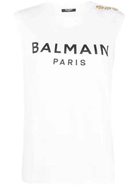 Balmain logo-print detail tank top White AF0ED000BB02