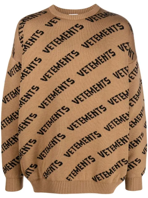 VETEMENTS logo-print intarsia-knit jumper Brown UE63KN241C9700