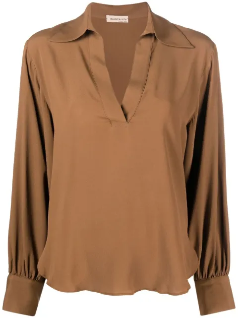 Blanca Vita V-neck draped blouse Brown BENJAMIN7504