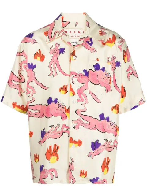 Marni graphic-print silk T-shirt Yellow CUMU0213M1UTSF94