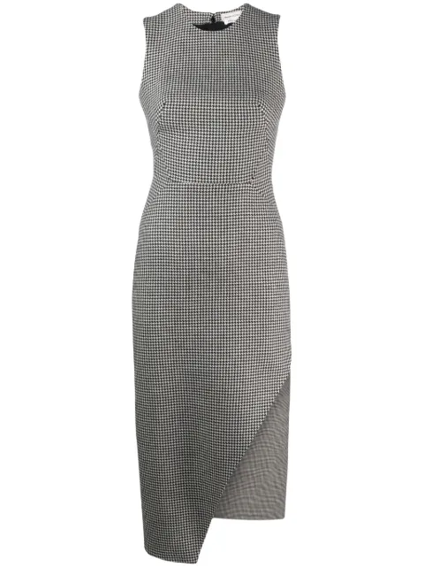 Alexander McQueen houndstooth asymmetric midi dress Black 718698QKAA1