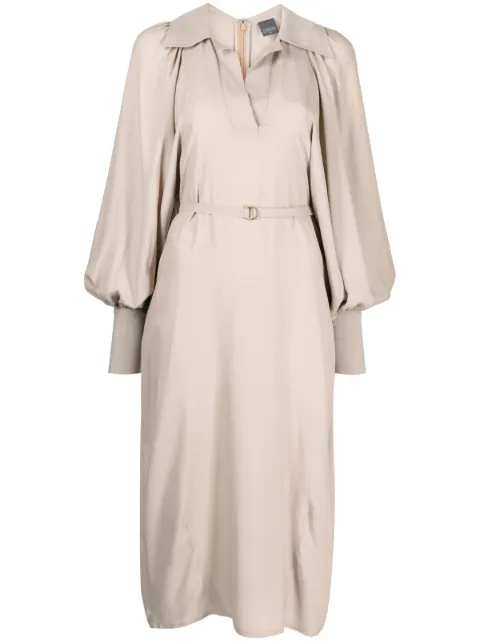 Lorena Antoniazzi spread-collar belted midi dress Neutrals P2373AB34A4218