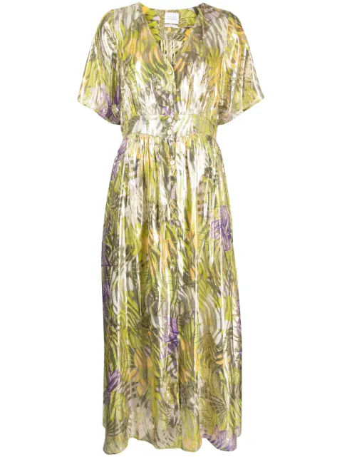 Hayley Menzies metallic print button-down dress Green SS2300733WVDRLCG