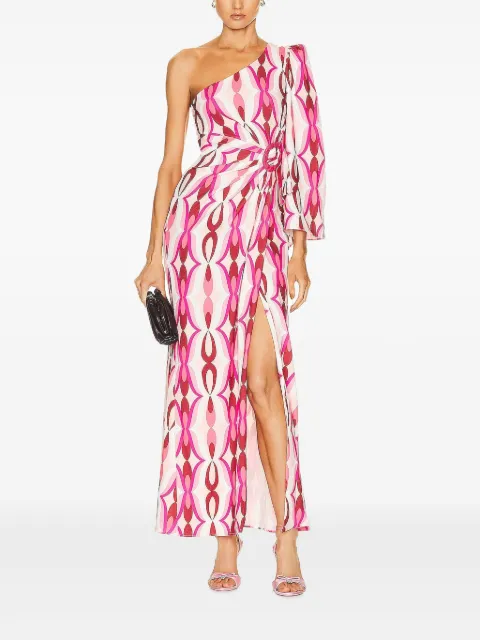 PatBO one-shoulder patterned maxi dress Pink VEL23292US
