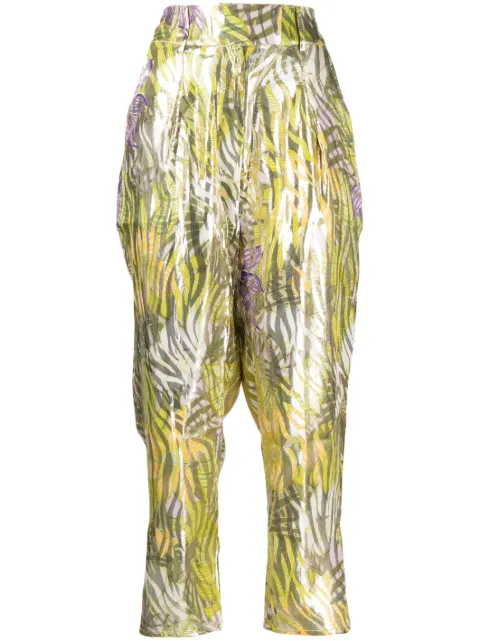 Hayley Menzies metallic print cropped tapered trousers Green SS2300736WVTRLCG