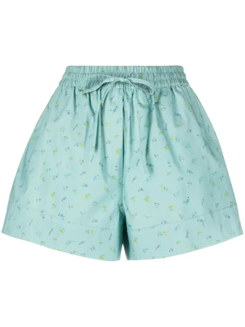 GANNI floral-print flared shorts Blue F7728