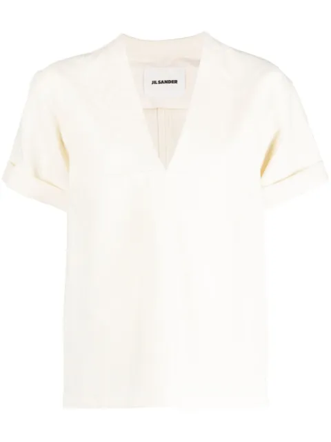 Jil Sander V-neck linen-blend blouse Neutrals J02NC0139J60060