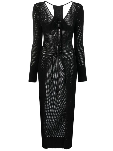 ANDREĀDAMO semi-sheer racerback knitted cardigan Black CA02947268