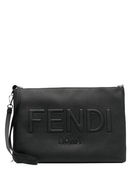 FENDI embossed-logo clutch bag Black 7N0136AMAC