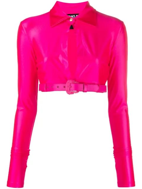 Versace Jeans Couture Baroque-buckle crop shirt Pink 74HAH214J0062