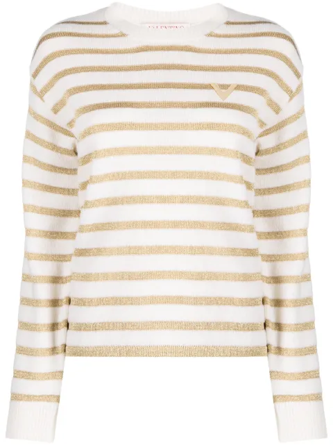 Valentino Garavani striped logo-plaque jumper Neutrals BKC43F7QY