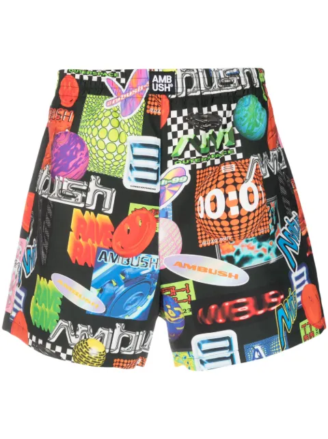 AMBUSH graphic-print elasticated-waistband shorts Black BMCB026S23FAB0011084