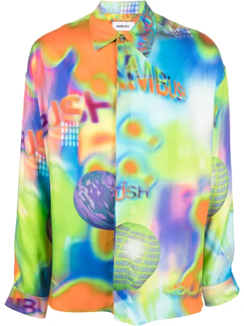 AMBUSH graphic-print long-sleeve shirt Blue BMGA077S23FAB0010186
