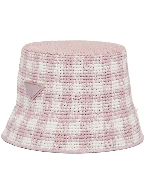 Prada checked raffia bucket hat Pink 1HC1372CLW