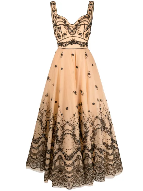 Saiid Kobeisy floral-embroidered sleeveless tulle dress Neutrals RTWSS2348