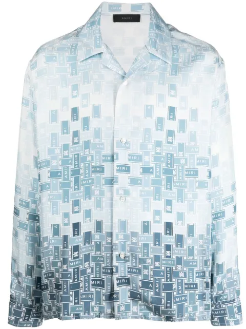 AMIRI Gradient Tape-print silk shirt Blue SS23MSL011