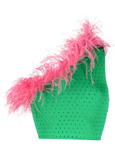 Chiara Ferragni feather-trim cropped top Green 74CBFM03CMH13