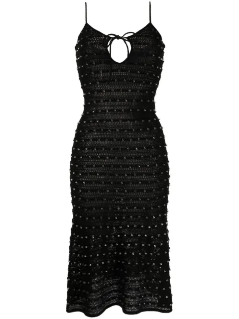 Self-Portrait bead-embellished knitted midi-dress Black SS23183MB