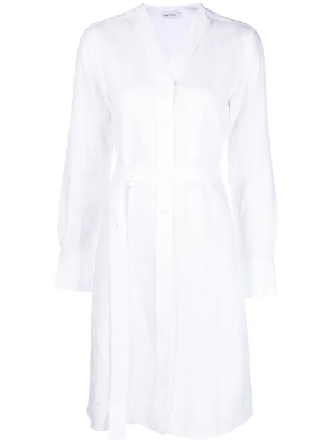 Calvin Klein long-sleeve belted dress White K20K205245