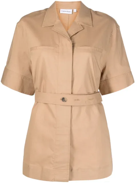 Calvin Klein notched-collar belted-waist shirt Brown K20K205599