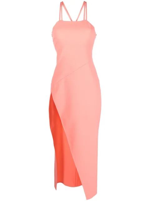 The Attico Fujiko double-strap asymmetric midi dress Pink 232WCM65E057