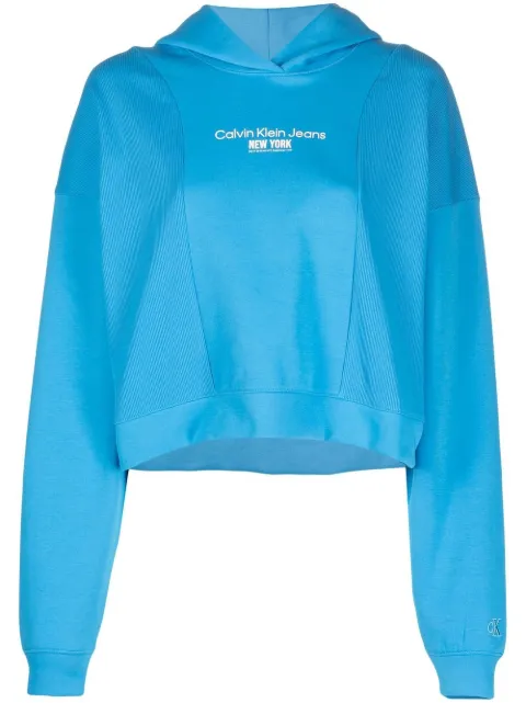 Calvin Klein Jeans logo-print cropped hoodie Blue J20J220694