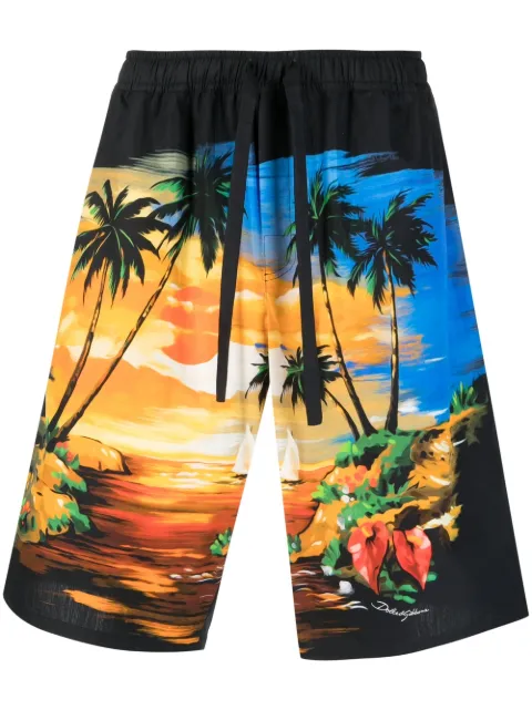 Dolce & Gabbana palm tree-print cotton shorts Blue GV37ATHH5C7