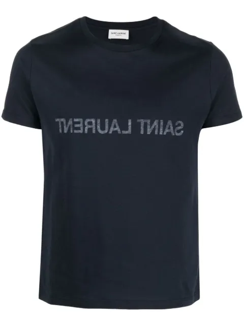 Saint Laurent Reverse logo-print cotton T-shirt Blue 663278Y37AW