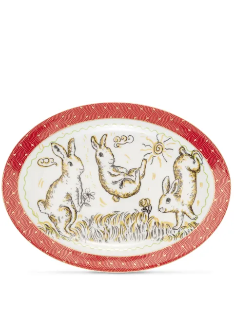 Shanghai Tang x Long Di Rabbit oval plate White S6AHB232DN