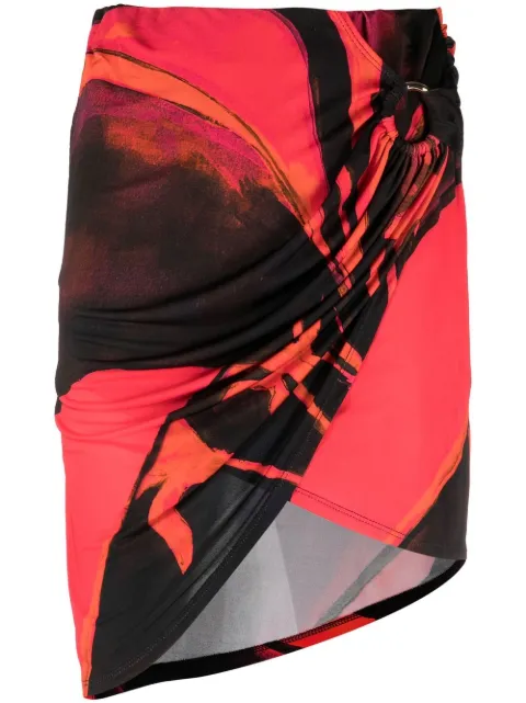 Louisa Ballou Coastline Red Queen-print draped miniskirt Black 1151021001