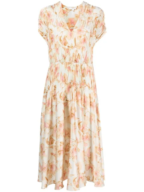 Vince floral-print plissé dress Neutrals V935851600