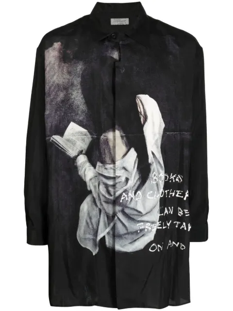 Yohji Yamamoto graphic-print long-sleeve shirt Black HZB12431