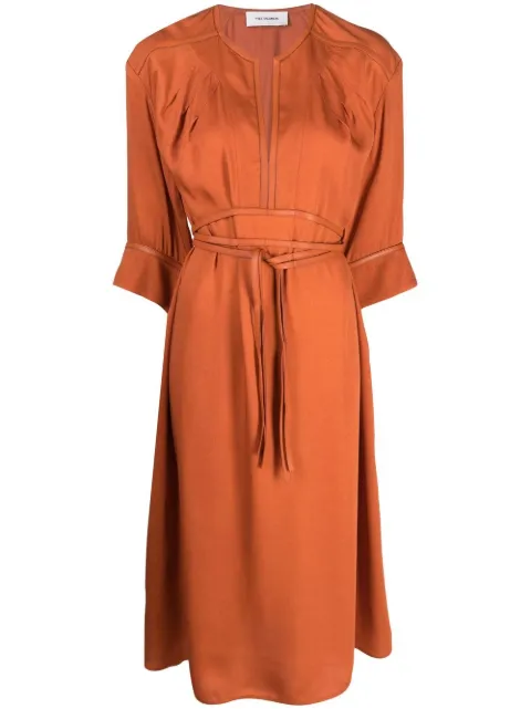 Yves Salomon belted-waist midi dress Orange 23EYR00919CEVI
