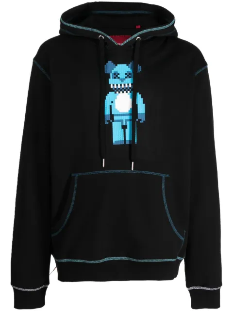 Mostly Heard Rarely Seen 8-Bit bear-print cotton hoodie Black MHEB08BCKH11