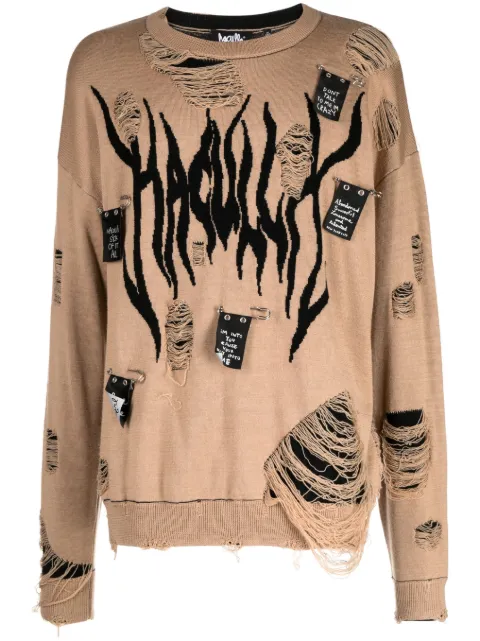 Haculla distressed intarsia-logo jumper Brown HA08BCSK04