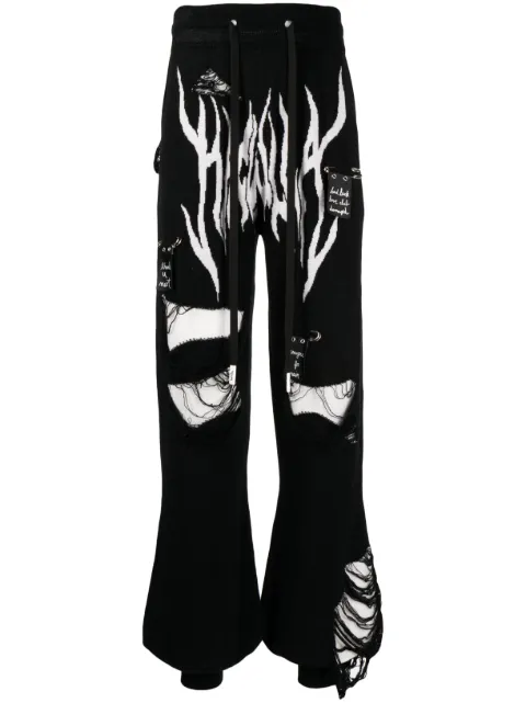 Haculla intarsia-knit distressed track pants Black HA08BCSKB01