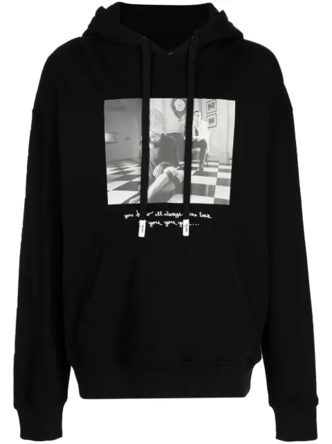 Haculla photograph-print drawstring cotton hoodie Black HA08BCKH08