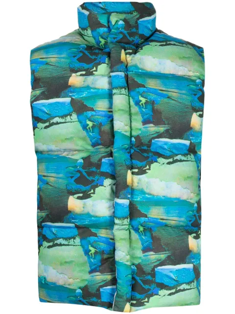 ERL printed quilted puffer gilet Blue ERL06J006
