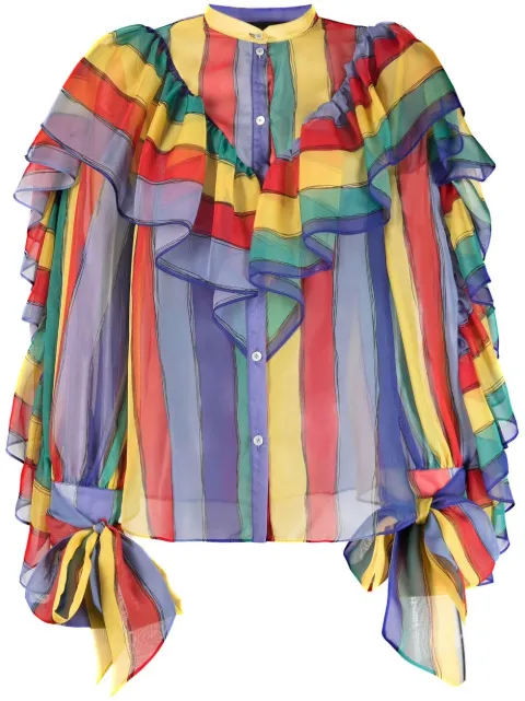 Rochas stripe-print ruffled blouse Yellow ROPW60067ARW130