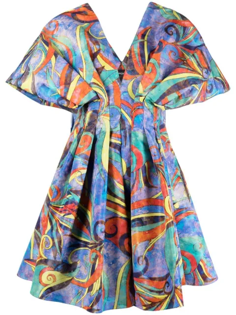 Rochas pleated graphic-print minidress Blue ROPW50168ARW086