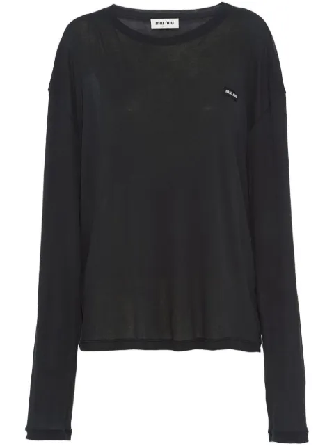 Miu Miu logo-patch long-sleeve T-shirt Black MJL939S231121U