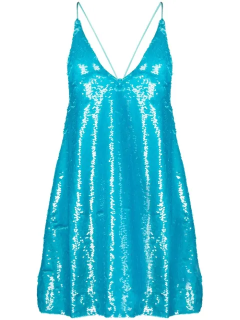GANNI sequin slip mini dress Blue F7740