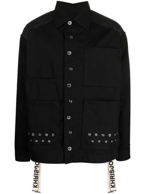 Khrisjoy eyelet-embellished military jacket Black ESM053NJMQ