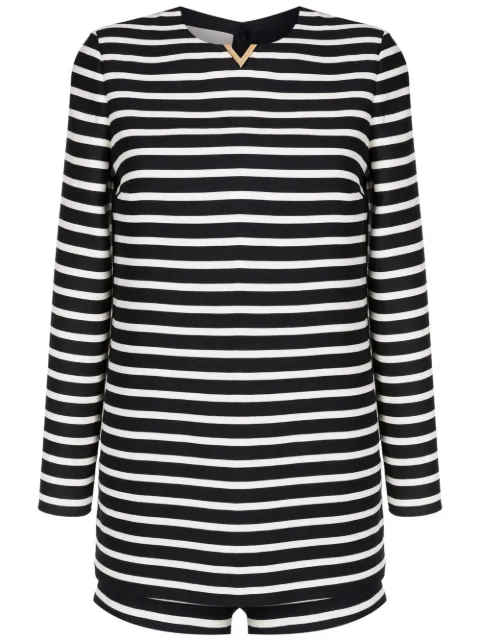 Valentino Garavani logo-plaque stripe-print playsuit Black BVE2027D4