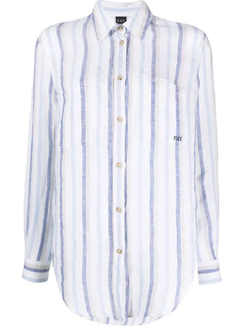 Fay vertical-stripe print linen shirt White NCWA146568LVAH