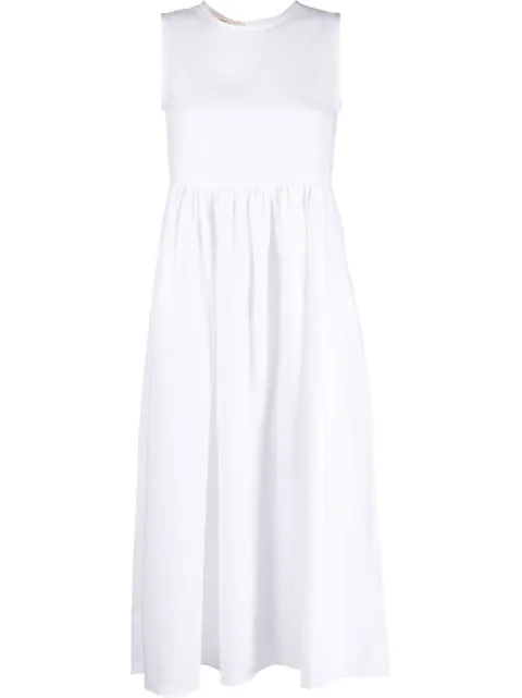 Blanca Vita pleated sleeveless linen midi dress White ASSENZIO2124