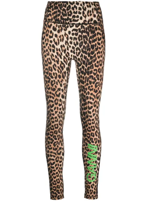 GANNI leopard-print high-waisted leggings Brown T3486