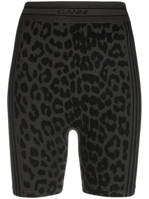 GANNI leopard-print bike shorts Black T3405