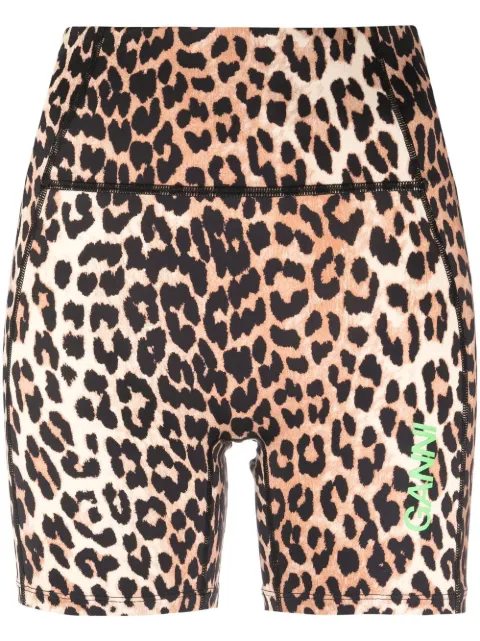 GANNI leopard-print cycling shorts Brown T3487