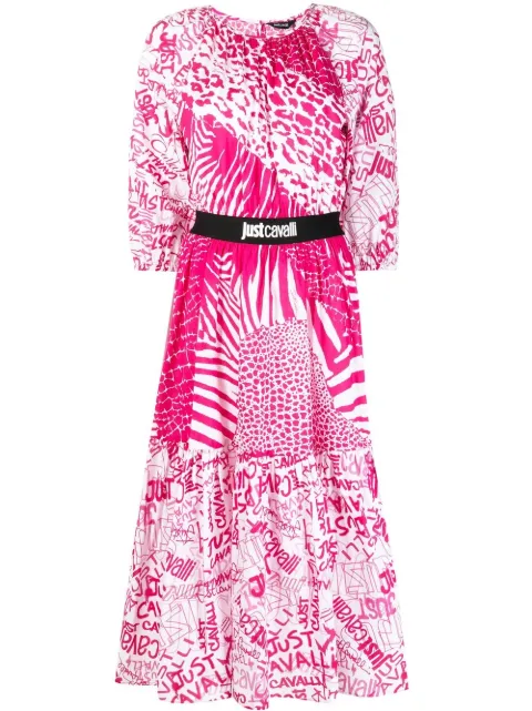 Just Cavalli graphic-print flared dress Pink 74PBO932NS245